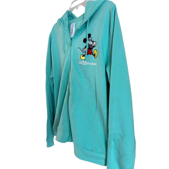 Retro Walt Disney World Mickey Mouse Teal / Blue Zip Up Hoodie Jacket Size Large - Picture 2 of 6